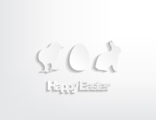 Happy Easter with a bunny, egg and a chicken