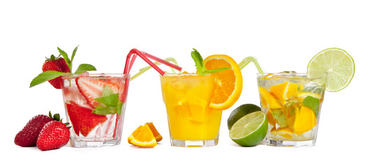Fresh summer cocktails, isolated on white background
