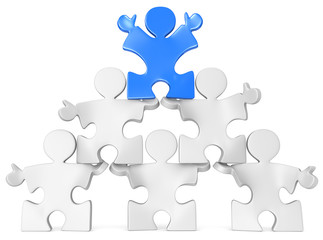 Business Pyramid.Puzzle people x 6 in Pyramid Formation. Blue.