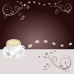 Karte für Cafe mit Tasse Cappuchino und Ornament