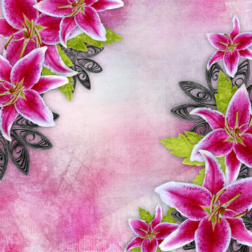 Frame background with lily flowers