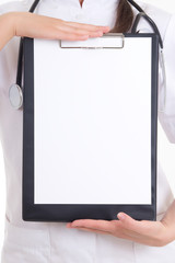 folder in female doctor's hands