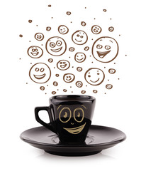 Coffee-cup with brown hand drawn happy smiley faces
