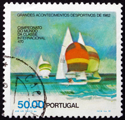 Fototapeta premium Postage stamp Portugal 1982 Sailboats, 470 Class