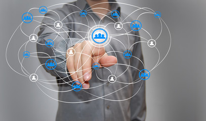 Hand reaching out to touch button