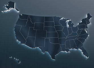 Map of USA. 3D render. Include Hawaii and Alaska.