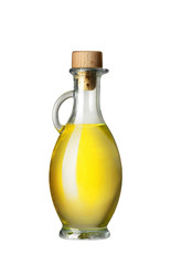 Flasche mit Öl isoliert auf weißem Hintergrund