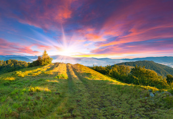 Colorful summer sunset in the mountains.