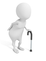 white old 3d man with walking stick