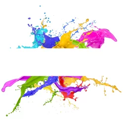 Foto op Plexiglas Gekleurde spatten in abstracte vorm, geïsoleerd op een witte achtergrond © Lukas Gojda