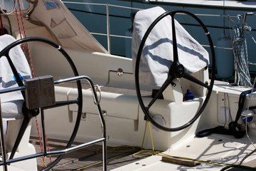 Detail of sailing yacht in port