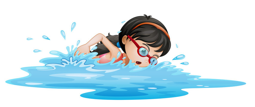 A girl swimming with goggles