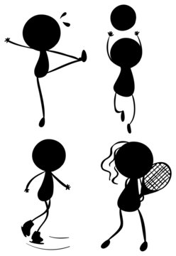 Silhouettes of people playing with the different sports