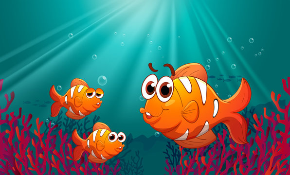 Three fishes under the sea with corals
