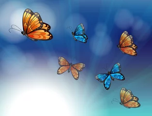 Fotobehang Vlinders Kleurrijke vlinders in een gradiënt gekleurd briefpapier