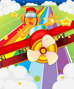 A tiger riding in a plane