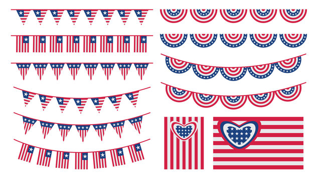 United States of America bunting and flags set