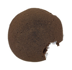 Bitten whoopie pie on white background