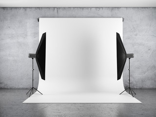 Blank backdrop and two softboxes