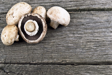 mushrooms on wood kitchen table