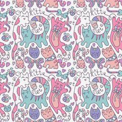 Seamless pattern with cute cats