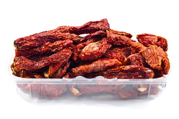 Delicious Dried tomatoes in market basket