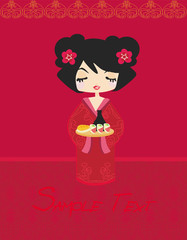 beautiful Asian girl enjoy sushi - menu template