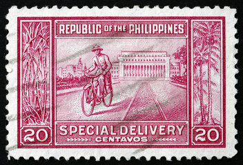 Postage stamp Philippines 1947 Manila Post Office and Messenger