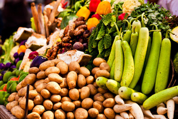 Fruits and vegetables at a farmers market