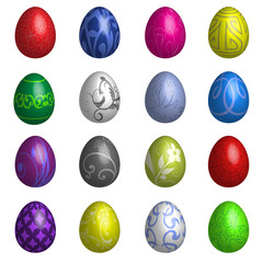 Set of sixteen Color Easter eggs with different ornaments