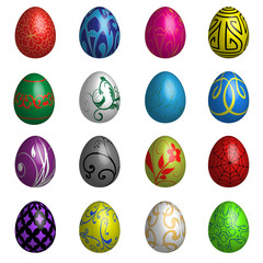 Set of sixteen Deluxe Colour Easter eggs with ornaments