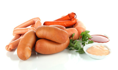 Various sausages isolated on white