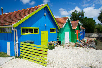 Fototapeta na wymiar Colorful wooden cabins
