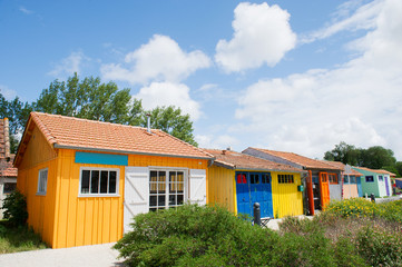 Colorful wooden cabins