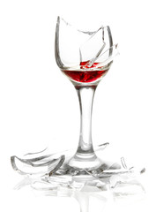 Broken wineglass isolated on white