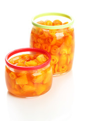 Fototapeta na wymiar Orange jam with zest, isolated on white