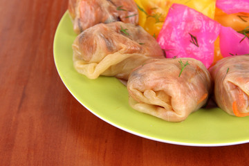 Stuffed cabbage rolls on table close-up