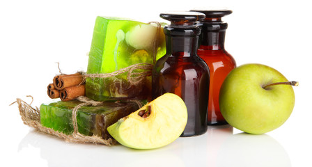 Hand made soap and ingredients for soap making, isolated