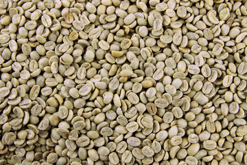 Green coffee beans, close up