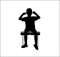 boy sitting on  chair with hands up