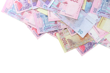 Pile of Ukrainian money, isolated on white