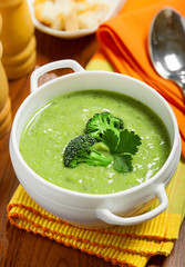 Broccoli cream soup on a table
