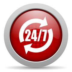 24/7 service red circle web glossy icon