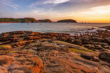 Tropical beach at sunset.