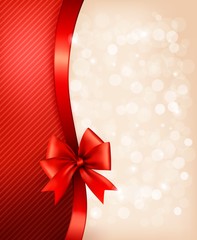 Holiday background with gift glossy bow and ribbon. Vector illus