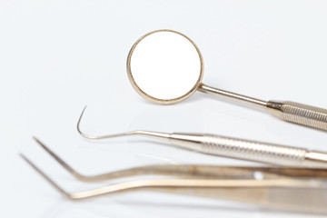 Set of metal medical equipment tools for teeth dental care