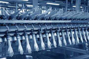 acrylonitrile butadiene gloves production line in a factory