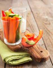 Fresh vegetables snack and yogurt cheese dip. Selective focus
