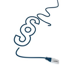 3d graphic of a isolated dislike symbol with cat5 network cable