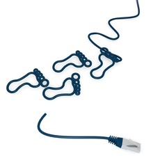 3d graphic of a isolated dislike symbol with cat5 network cable